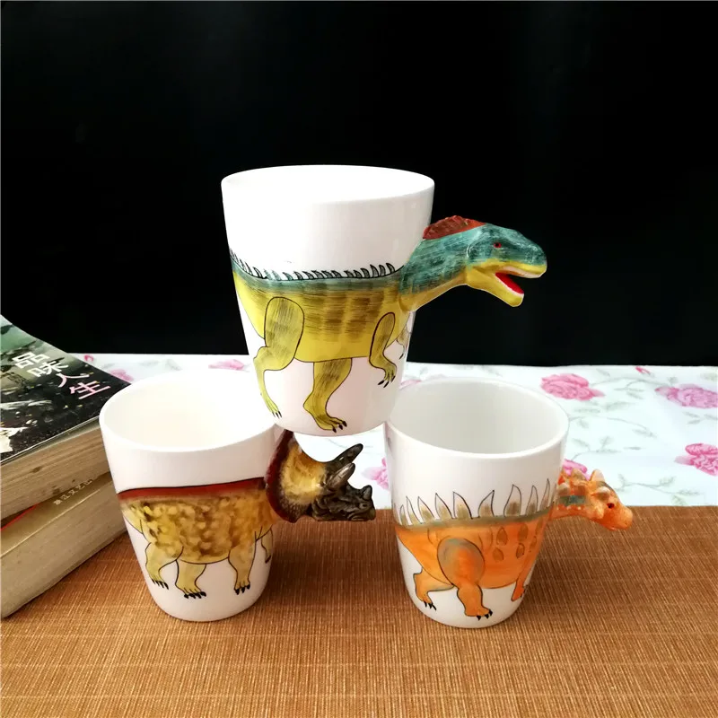 

Personality ceramic pure hand-painted dragon children's water cup Tyrannosaurus creative coffee cup Stegosaurus cute mug