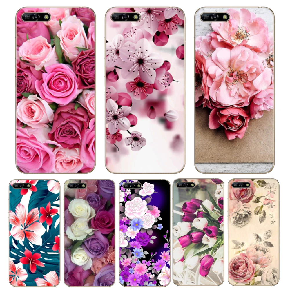 

For Huawei Y6 2018 Cases on For Fundas Huawei Honor 7A Pro Flower Silicone Case for Coque Huawei Y6 Prime 2018 Case Cover Bumper