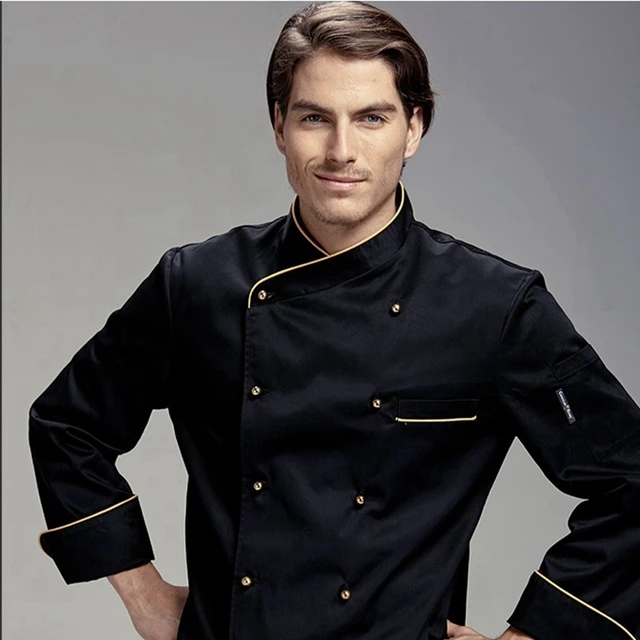 2018 Spring long sleeve cotton black french chef coat restaurant durable and washable worker