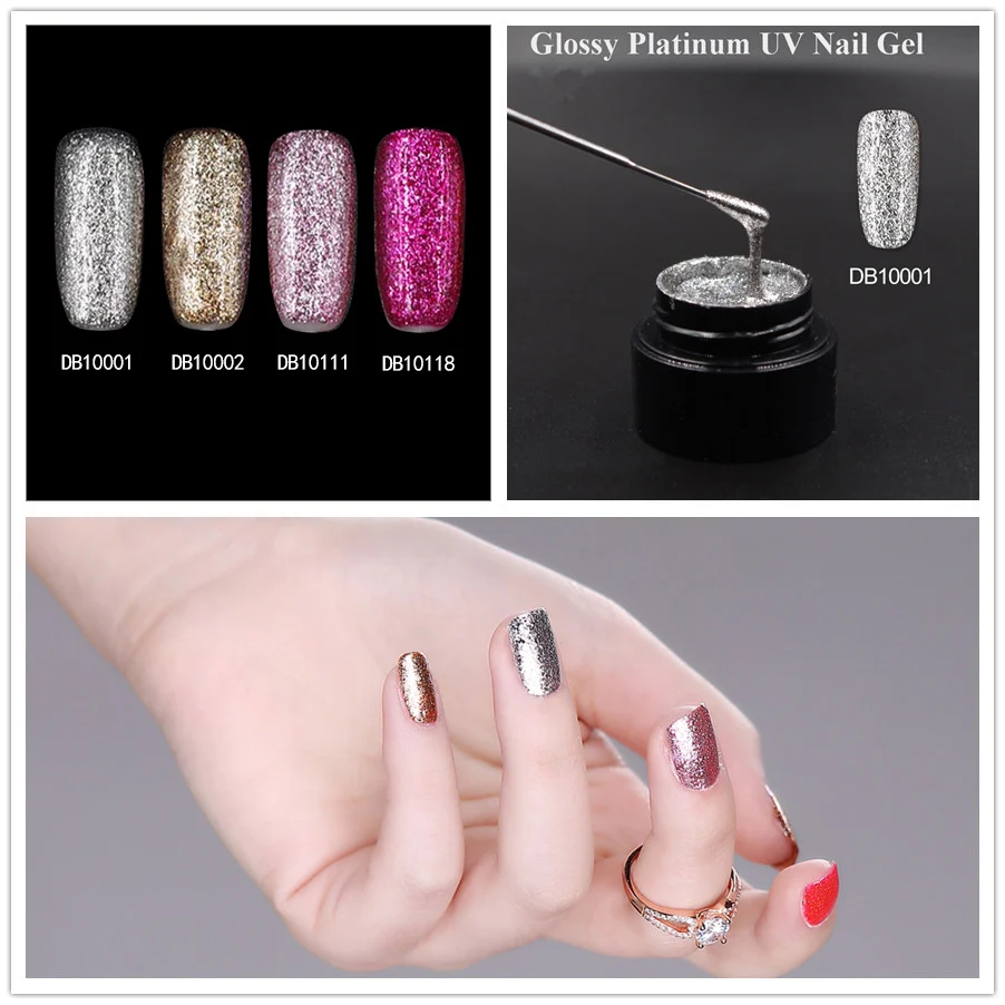 Monasi UV Gel Nail Polish 3D Glossy Platinum Glitter Gel Diamond Gold Bright Shiny Lacquer Brilliant Soak Off Nail Varnish