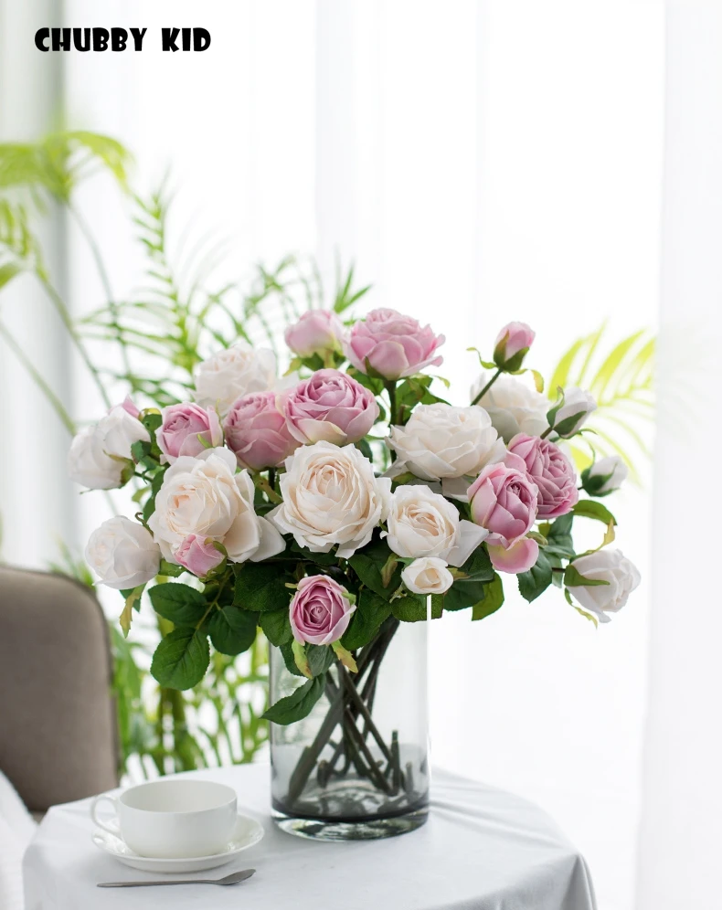 Оптовая продажа высокое качество 3 головки искусственные розы цветы Красивые поддельные розы Свадебные Декоративные Шелковые Розы