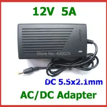 AC DC Мощность адаптер 12 В 5A 60 Вт Питание DC 5,5x2,1 мм AC 100- 240 В с AC кабель для светодиодный и т. д