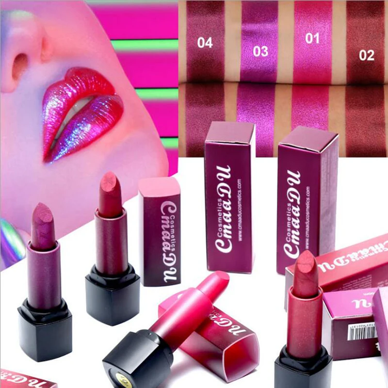 

CmaaDu makeup Lipstick Long Lasting bright 4 Colors Shining Lip Tint Lip stick Diamond Shimmer Party Lip Stick 4.5g