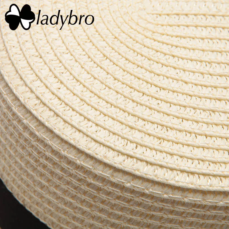 Ladybro Брендовая женская шляпа от солнца, летняя пляжная соломенная шляпа, женская шляпа-канотье, женская шляпа для путешествий с бантом, Панама, плоская шляпа для женщин