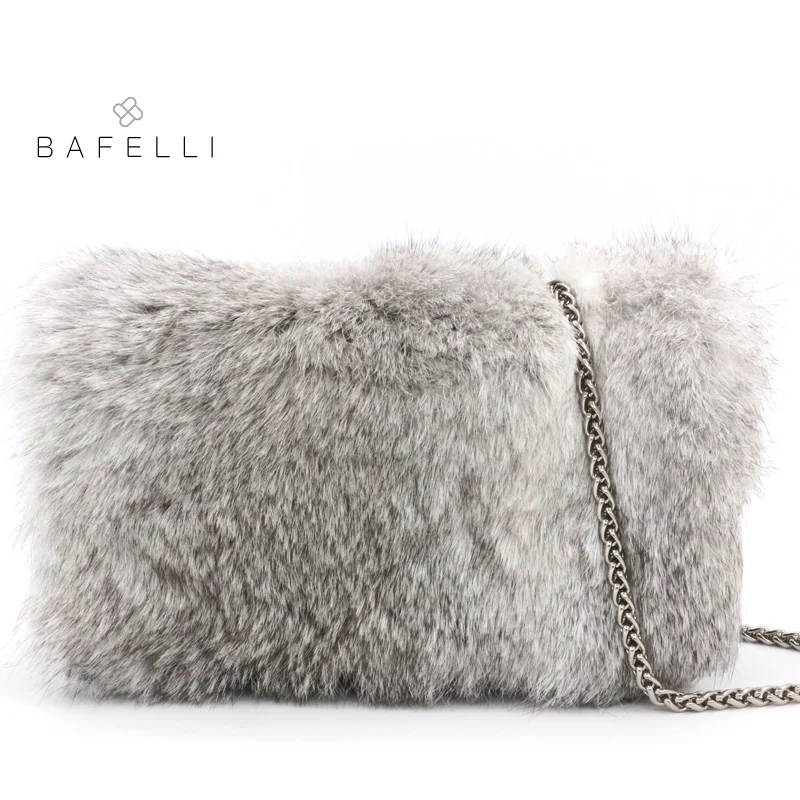 

BAFELLI autumn and winter new arrival real fur chains shoulder bag rabbit fur warm plush bag bolsa feminina gary flap women bag