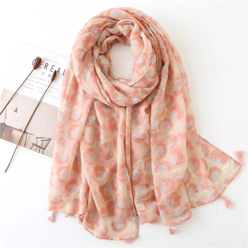 

New 2019 Simple and elegant smudged small circle print pale pink Luxury Brand Foulard Pashmina Sjaal Bufandas Mujer Muslim Hijab