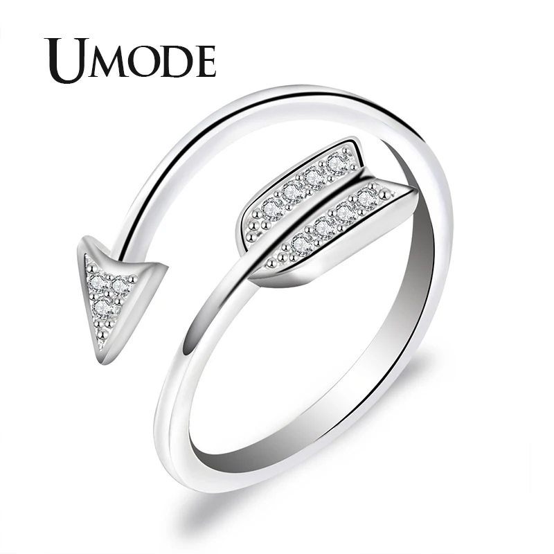 

UMODE 2019 New Arrow Paved CZ Crystal Open Cuff Ring for Women New Clear Round Zircon White Gold Ring Adjustable Jewelry AUR0497
