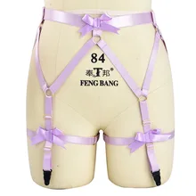 Сексуальная подвязки восточном фиолетовый лук для танцев на шесте ног жгут тела Кейдж фестиваль Фетиш Rave гот Чулки Свадебные Подвязки