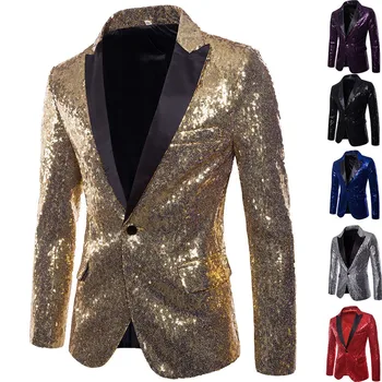 

Charm Mens Stage Clothes Casual One Button Fit Suit Blazer Coat Jacket Sequin Party Top blazer para hombre 2019