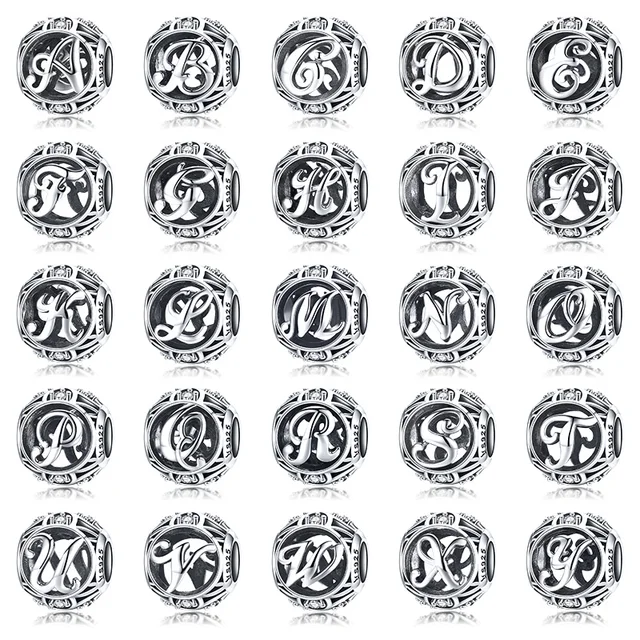 BAMOER Authentic 925 Sterling Silver Vintage A to T, Clear CZ Alphabet Letter Be BAMOER Authentic 925 Sterling Silver Vintage A to T, Clear CZ Alphabet Letter Be
