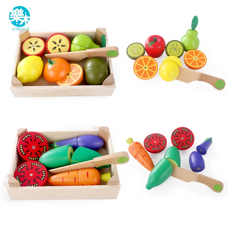 Jouets de cuisine en bois coupe fruits légumes jouer miniature nourriture enfants en bois bébé éducation précoce jouets alimentaires