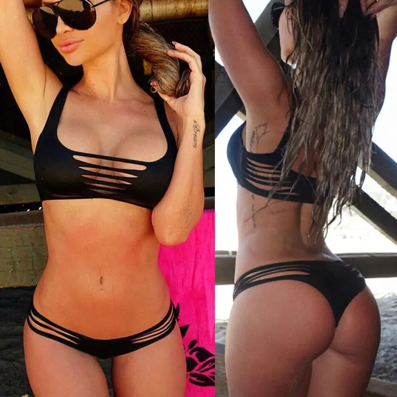 sexy hollow bikinis donna costume da bagno perizoma bikini costumi da bagno nero bathsuits beachwear praia
