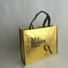 500 шт./лот, 32Hx40x12cm, нестандартный размер, многоразовые металлические, золотые, ламинированные, нетканые, тканевые, вместительные сумки для покупок для рекламы