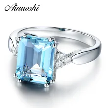 AINUOSHI 3 карата изумрудная огранка роскошное небесно-голубое кольцо с натуральным топазом 925 пробы Серебряное обручальное кольцо Свадебные ювелирные изделия подарок