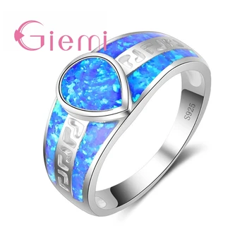 

Nice Gifts for Women Men Water Drop Shaped Charms 925 Sterling Silver Trendy Jewelry Blue Fire Opal Rings High Quality