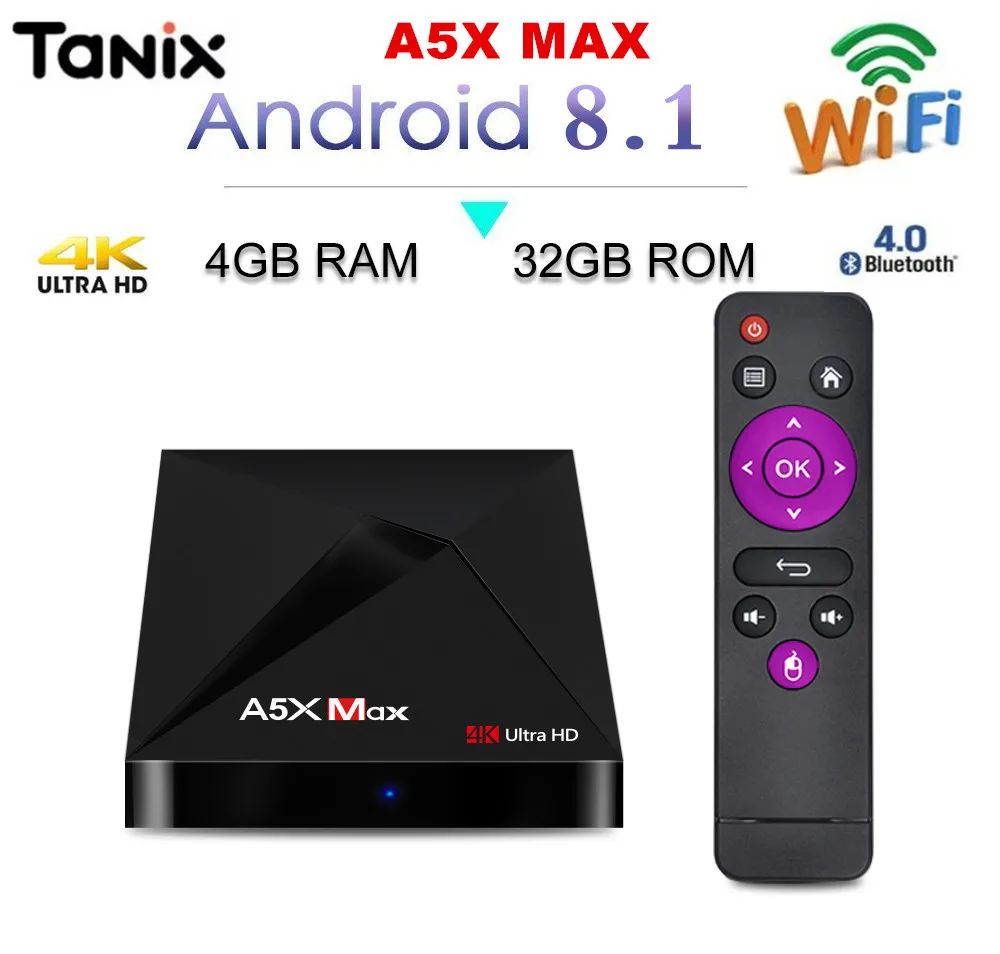 

Tanix A5X MAX Smart TV Box Android 8.1 RK3328 Set Top Box 4GB 32GB 2.4G WIFI BT4.0 HDR 4K Smart Media Player PK N5 TV Box