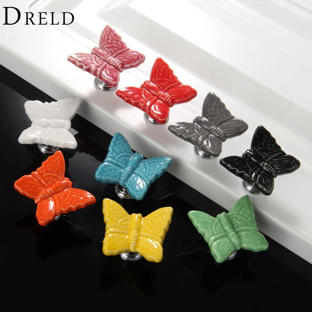 DRELD 1 Pc مقابض لقطع الأثاث فراشة مجلس الوزراء المقابض السيراميك مقبض الباب دولاب تسريحة درج المطبخ مقبض سحب