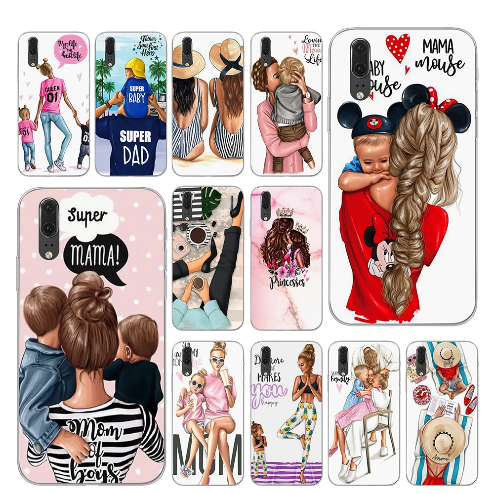 

Brown Hair Baby Mom Girl Queen Phone Case for Huawei P30 P20 P10 Mate 10 20 Pro Lite Cover