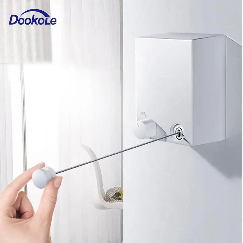 

Bathroom Retractable Clothesline Wall Mounted ABS case+Aluminum Dryer with Adjustable Stainless Steel Rope String Hotel Style He
