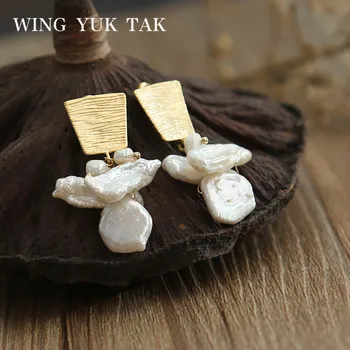 

wing yuk tak Handmade Cultured Pearl Drop Earrings For Women Trendy Simple Gold Color Copper Earrings High Quality Jewelry