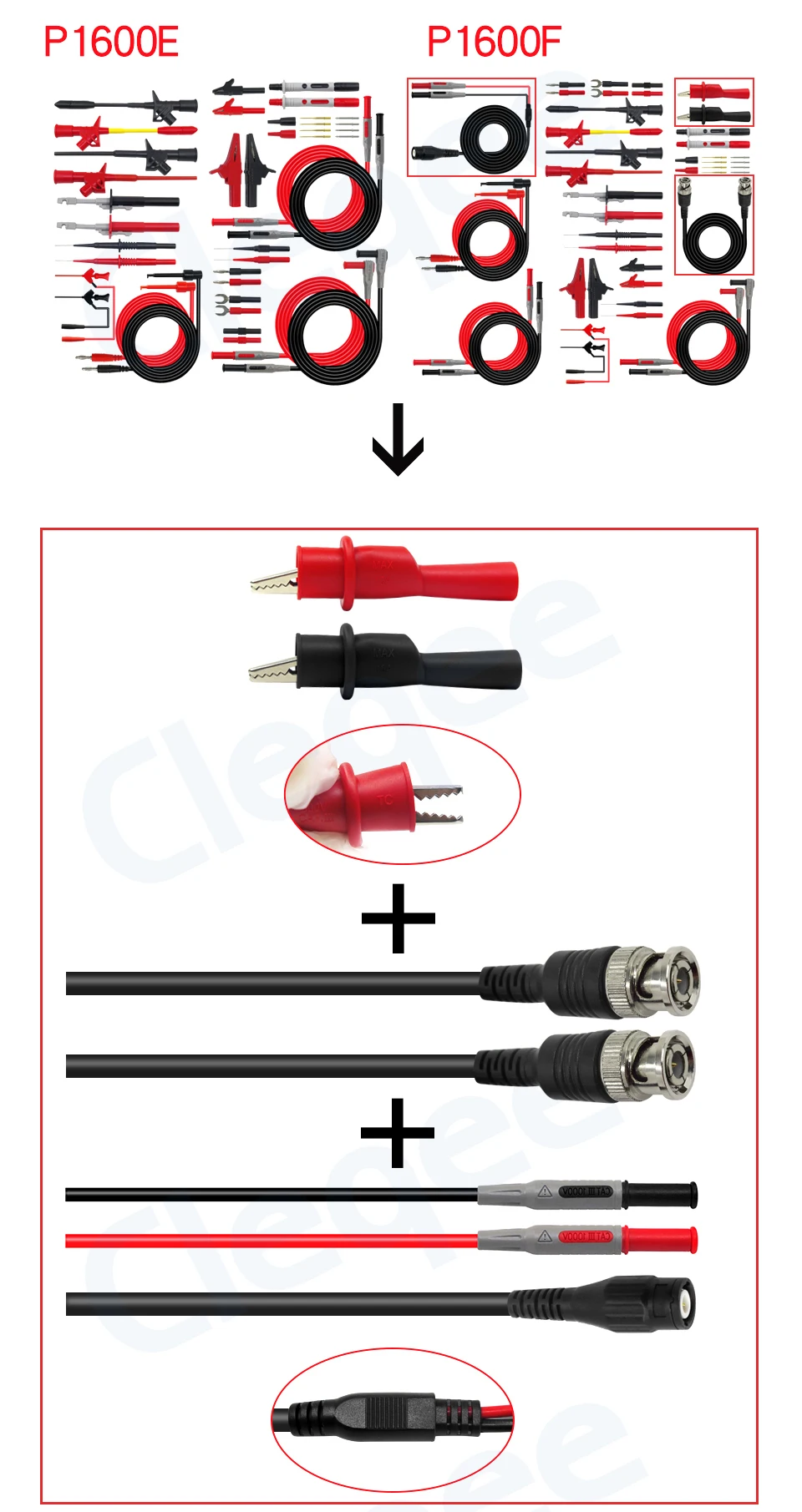 Cleqee P1600E/F 18 в 1 подключаемый щуп тестера Тестовые провода комплект Автомобильный зонд набор IC тестовый крюк Fluke bnc-тестовый кабель