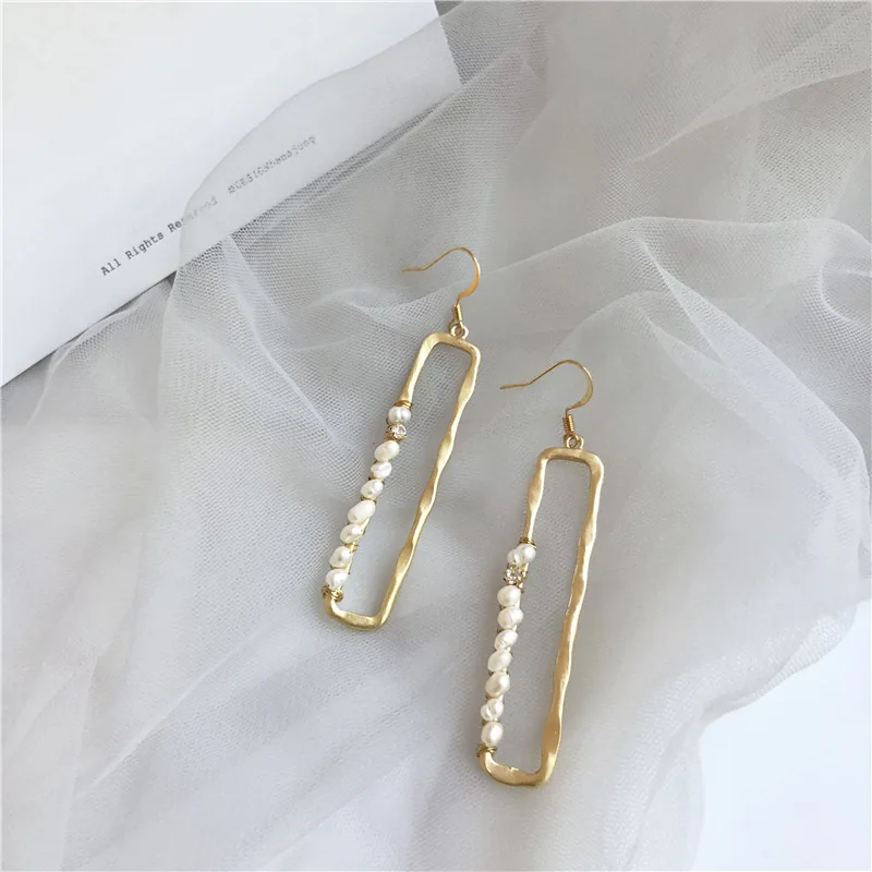 

Charms Fashion Geometric Long Square Pearl Earrings for Women Korean Statement Drop Earrings 2019