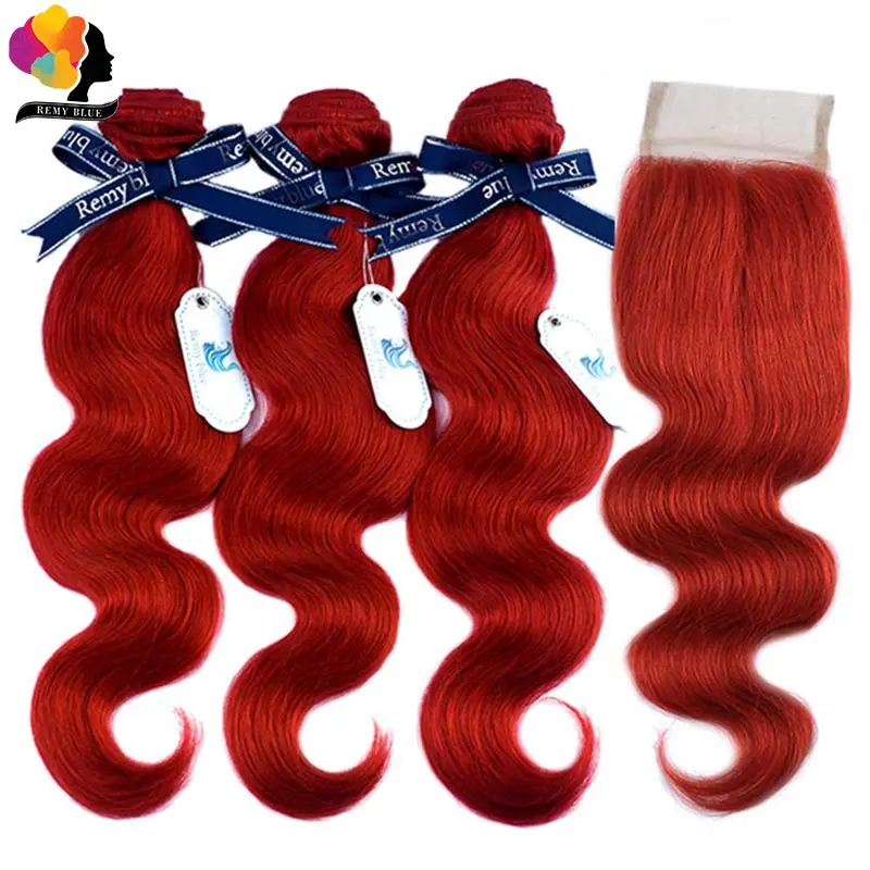 RemyBlue Burgundy Red 99J Colored Bundles With Closure Brazilian Body Wave 3 Remy Human Hair Weave |