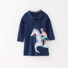 Little maven/модная брендовая осенняя одежда для маленьких девочек; платье с аппликацией в виде животных; хлопковое темно-синее платье для маленьких девочек; S0534