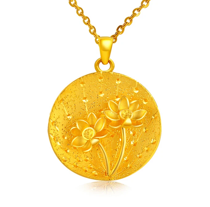 Pure 24k Yellow Gold Pendant Women Lucky Round Lotus Pendant 5.68g-in ...