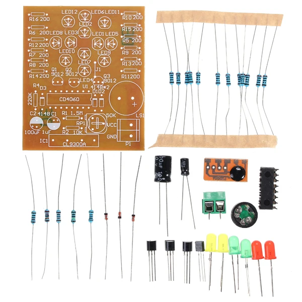 DIY CD4060 музыкальный светодиодный светильник, модульный комплект, электронный обучающий DC 3 V-5 V