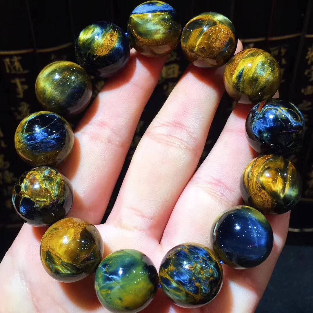 

17.3mm Natural Namibia Pietersite Blue Yellow Beads Gemstone Round Bead Bracelets Man Women B37920