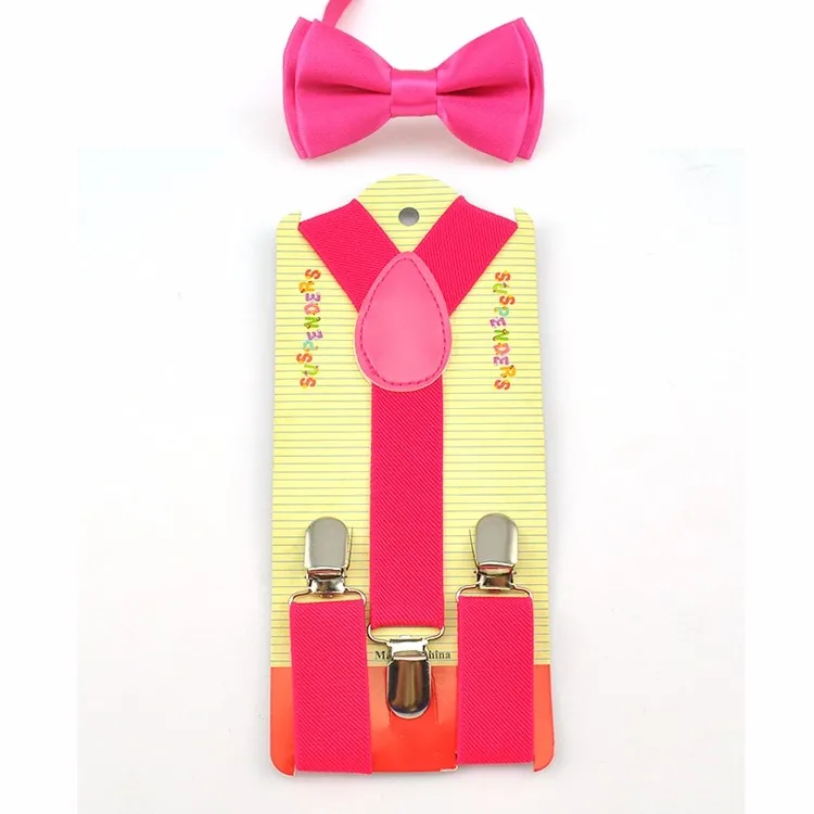 Модная детская одежда для мальчиков Обувь для девочек "твердые ярко-розовый" узор 22 Цвет эластичные Подтяжки для женщин и галстук-бабочку
