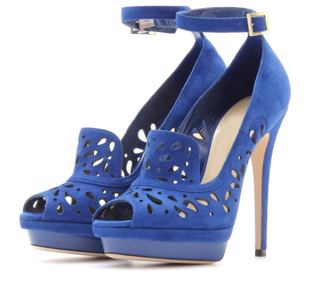 open toe royal blue heels