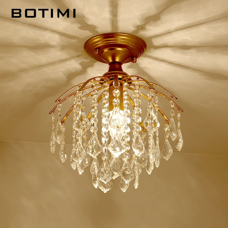 

BOTIMI Art Deco Crystal Ceiling Lights E14 Surface Mounted Ceiling Lamp For Corridor Gold Lustre Entrance Lighting Fixtures