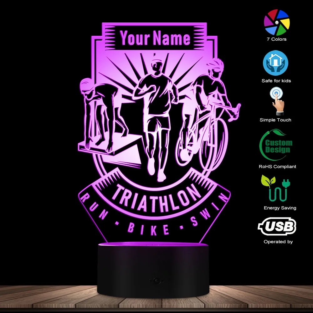 Светодиодный 3d светильник Triathlon с персонализированным именем для плавания