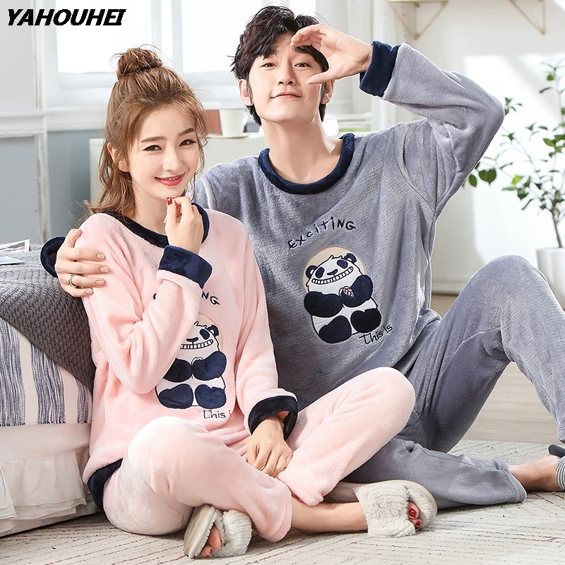 Зимние для пар фланелевые теплые пижамные комплекты для женщин с ...