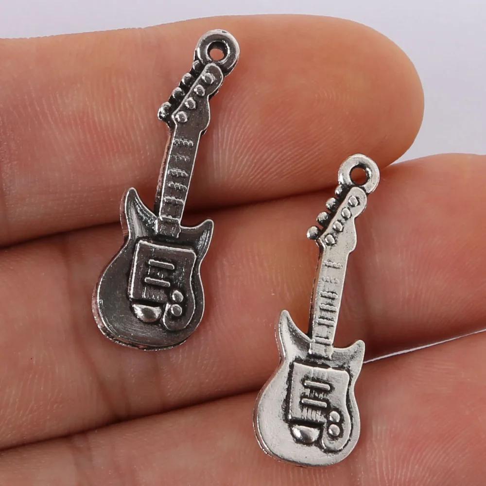 8pcs 30x11mm Antique Silver Guitar Charms Pendant Jewelry Findings For