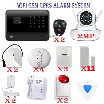 

G90B plus wifi gsm burglar alarm system work with wireless smoke sensor / gas sensor / glass break alarm sensor/2mp wifi camera