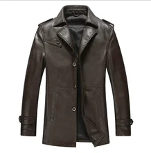NEW 2016 Men Long New Leather Jacket Jaquetas Couro Men Leather Jacket Genuine Leather Jacket Men Male Winter Jacket Coat