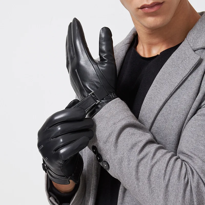 

Male 2018 Winter Leather Guantes Thick Black Touched Screen Glove Man Gym Luvas Car Driving Mittens handschoenen rekawiczki