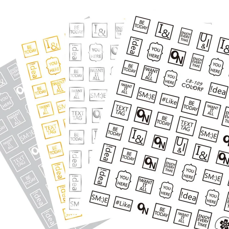 

Newest CB-109 GOLD SILVER black white 4COLOR designs3d nail art letter fashionTemplate sticker decal MAGICO