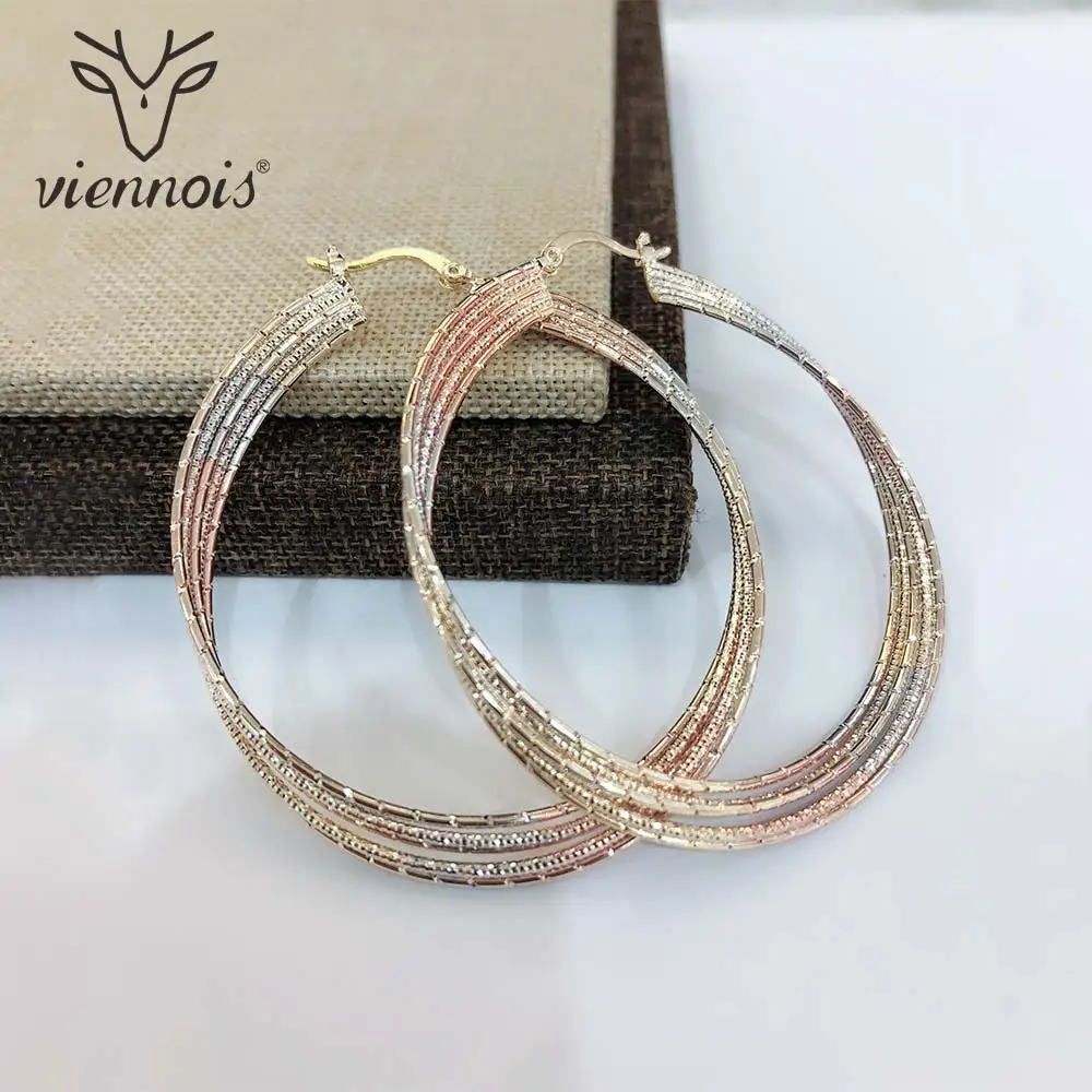 

Viennois Fashion Large Circle Hoop Earrings for Woman Round Rose Gold Mix Color Earrings Jewelry
