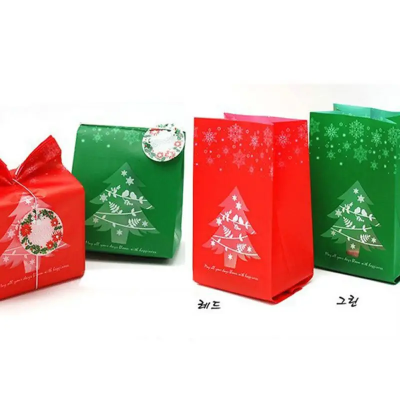 50 шт. красное/зеленое рождественское печенье, пластиковые пакеты, Рождественский Декор, подарочные пакеты для конфет, Классические рождественские сумки, сумки для конфет