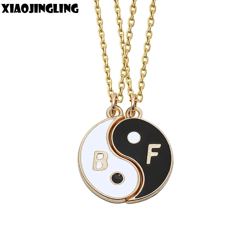

XIAOJINGLING 2Pcs Yin Yang Tai ji Diagram Pendant "Best Friends" Rose Gold Chain Necklace Friendship Jewelry Unique Personalized
