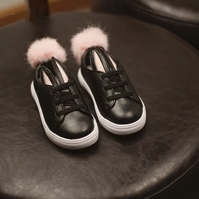 Princess Girls Bunny Shoes Pompon Cute Rabbit Kids Leather Shoes PU
