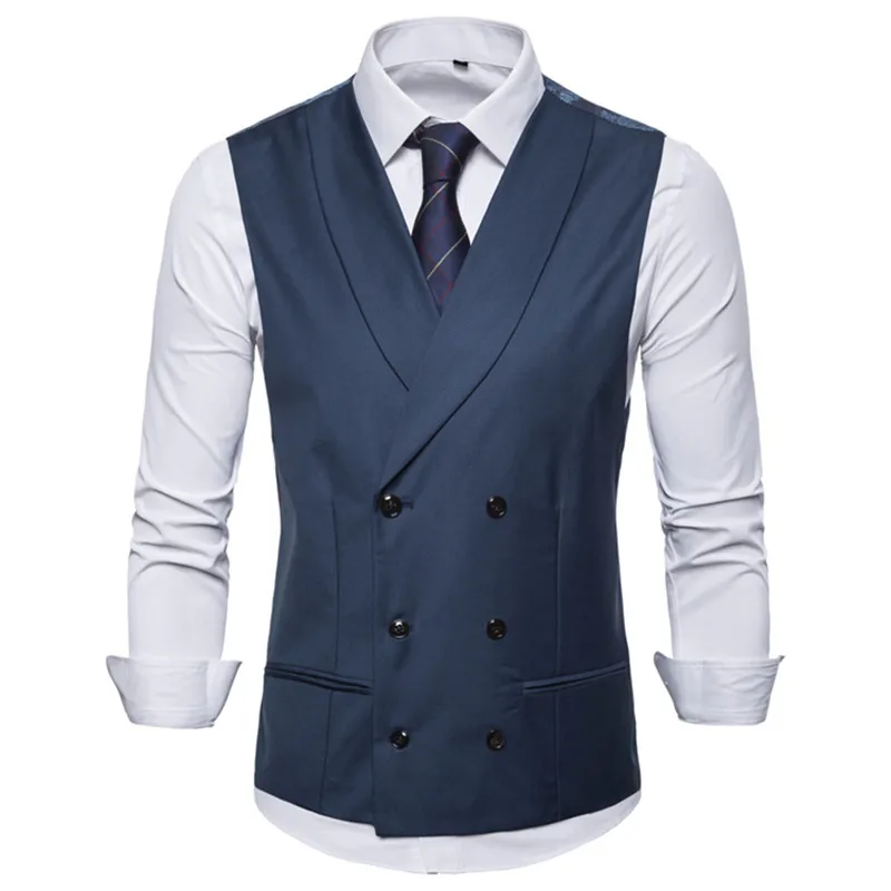 Мужской британский стиль, повседневный костюм, жилет для мужчин,, весна, осень, без рукавов, жилет, мужской, s, тонкий, для свадьбы, деловой жилет, 2XL - Цвет: blue