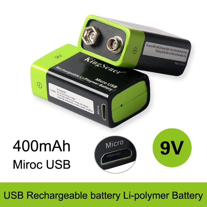 KingSener 9 в 400 мАч USB перезаряжаемая батарея 6F22 Lipo для раций термометрия пистолет