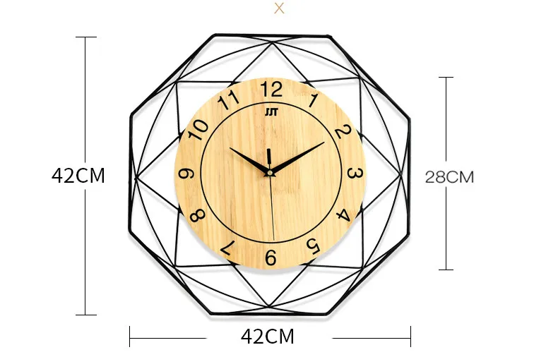 Новое поступление, креативные часы из цельного дерева, современные европейские настенные часы для гостиной, простые часы, кварцевые настенные часы - Цвет: 42x42cm