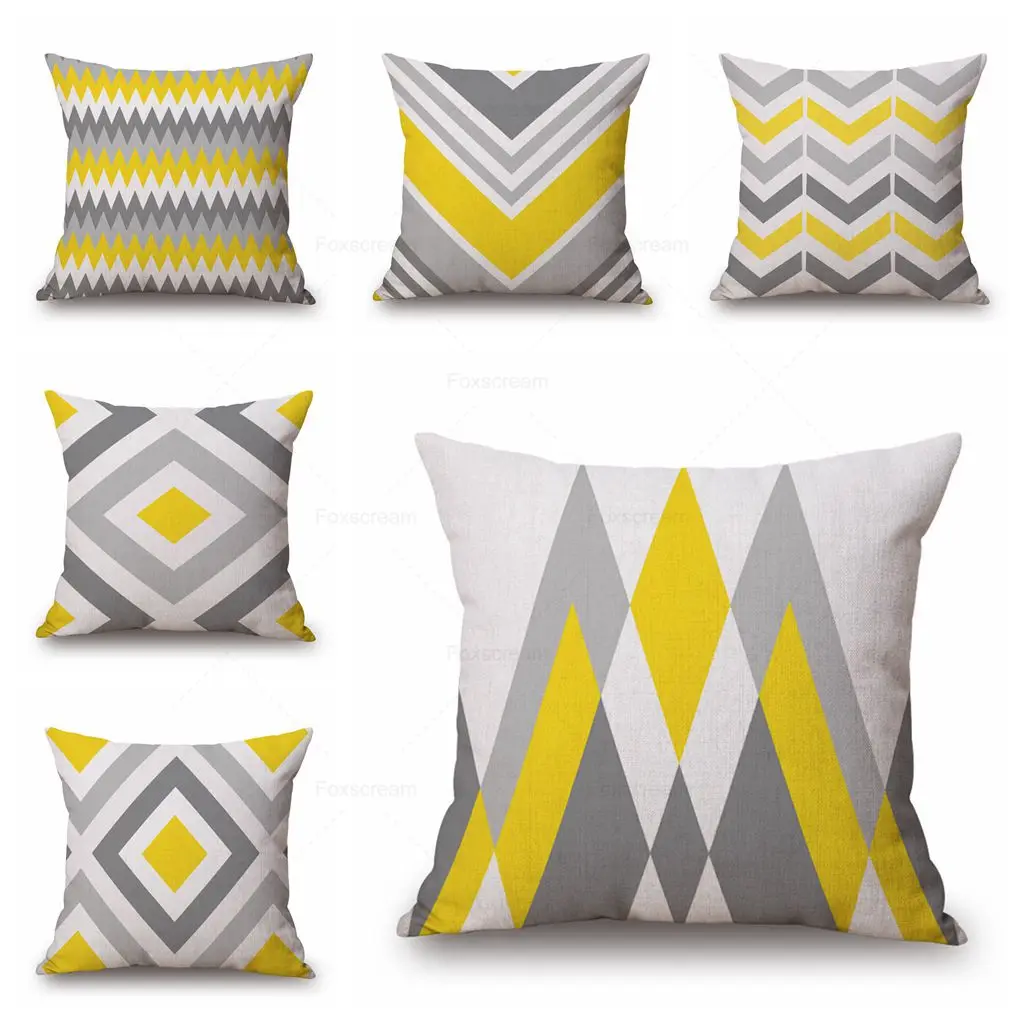 Geometric Decorative Pillows Covers Yellow Grey Cushions Triangle