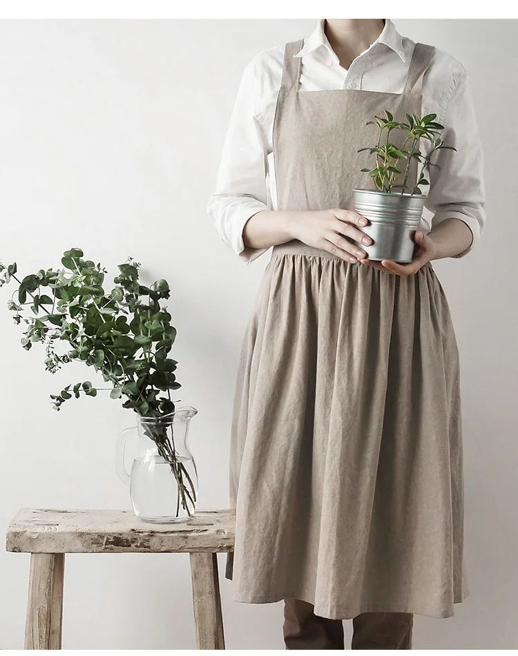 2017 New Aprons Simple Washed Cotton Uniform Unisex Adult Aprons for Woman Lady's Kitchen Cooking Gardening Coffee Shop
